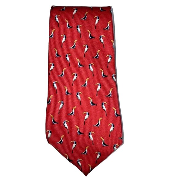 Lauren Ralph Lauren Red Toucan Silk Tie Novelty Classic Preppy - Picture 2 of 6
